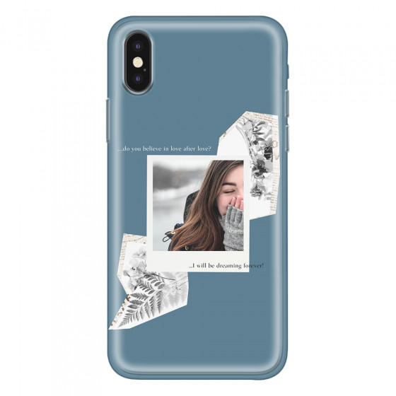 APPLE - iPhone XS - Soft Clear Case - Vintage Blue Collage Phone Case