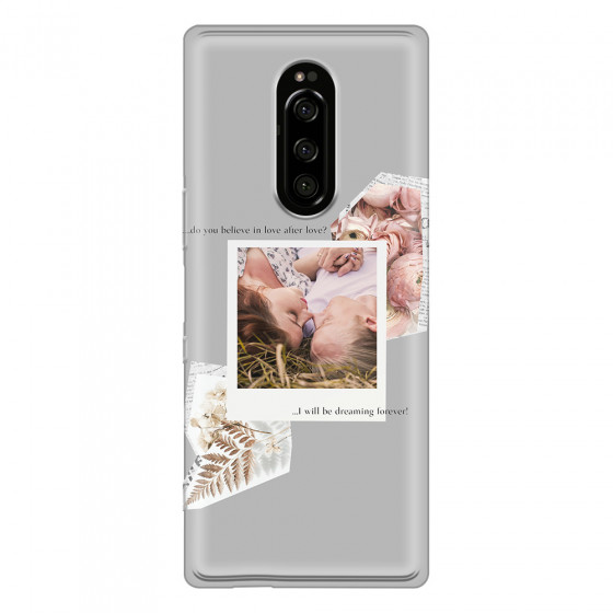 SONY - Sony Xperia 1 - Soft Clear Case - Vintage Grey Collage Phone Case