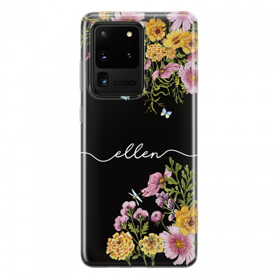 SAMSUNG - Galaxy S20 Ultra - Soft Clear Case - Meadow Garden with Monogram White