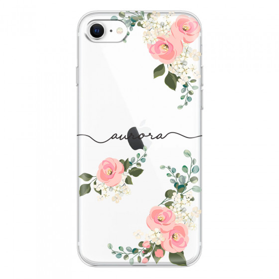 APPLE - iPhone SE 2020 - Soft Clear Case - Pink Floral Handwritten