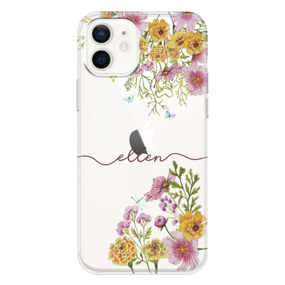 APPLE - iPhone 12 Mini - Soft Clear Case - Meadow Garden with Monogram Red