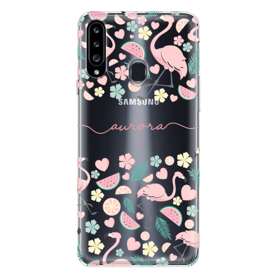 SAMSUNG - Galaxy A20S - Soft Clear Case - Clear Flamingo Handwritten