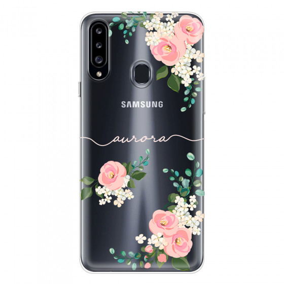 SAMSUNG - Galaxy A20S - Soft Clear Case - Pink Floral Handwritten Light
