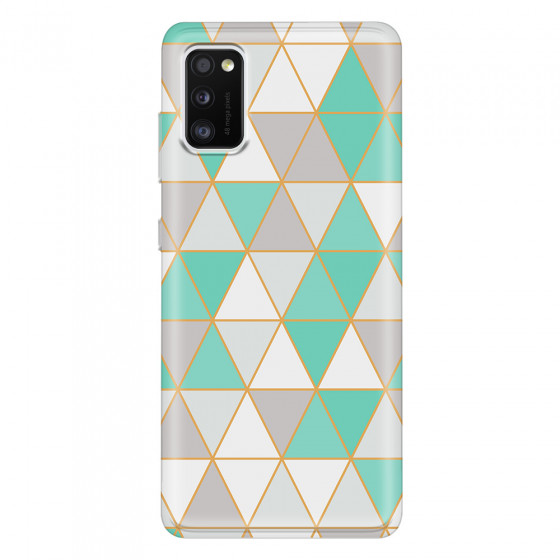 SAMSUNG - Galaxy A41 - Soft Clear Case - Green Triangle Pattern