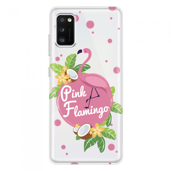 SAMSUNG - Galaxy A41 - Soft Clear Case - Pink Flamingo