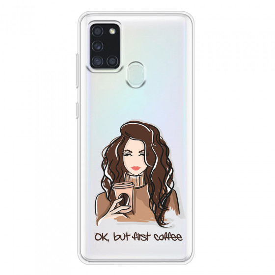 SAMSUNG - Galaxy A21S - Soft Clear Case - But First Coffee