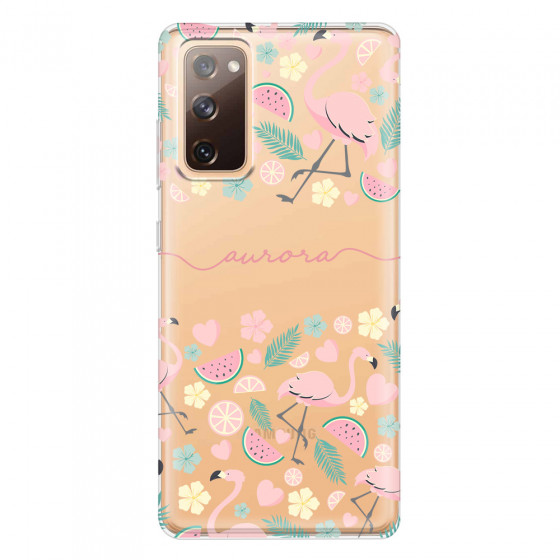 SAMSUNG - Galaxy S20 FE - Soft Clear Case - Clear Flamingo Handwritten