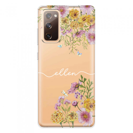 SAMSUNG - Galaxy S20 FE - Soft Clear Case - Meadow Garden with Monogram White