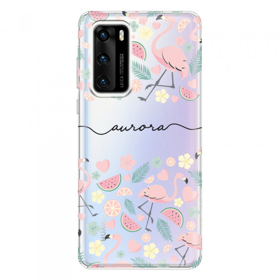 HUAWEI - P40 - Soft Clear Case - Clear Flamingo Handwritten Dark