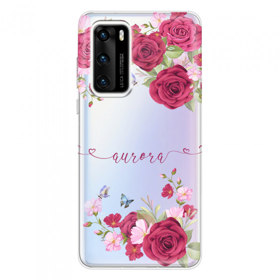 HUAWEI - P40 - Soft Clear Case - Rose Garden with Monogram Red