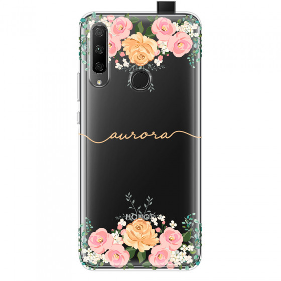 HONOR - Honor 9X - Soft Clear Case - Gold Floral Handwritten