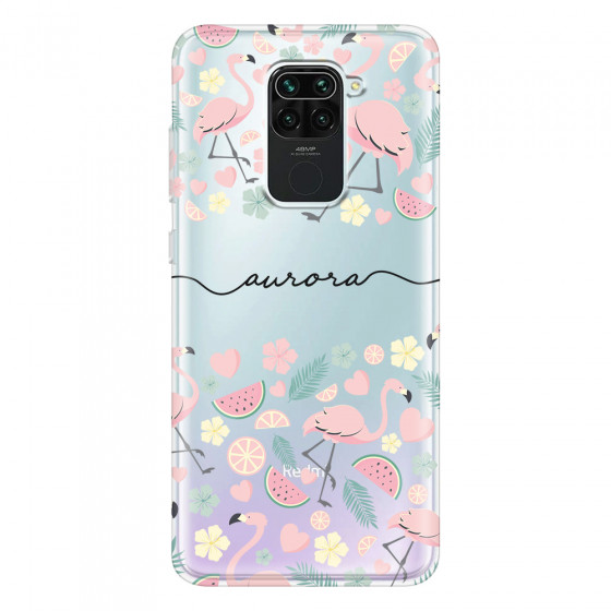 XIAOMI - Redmi Note 9 - Soft Clear Case - Clear Flamingo Handwritten Dark