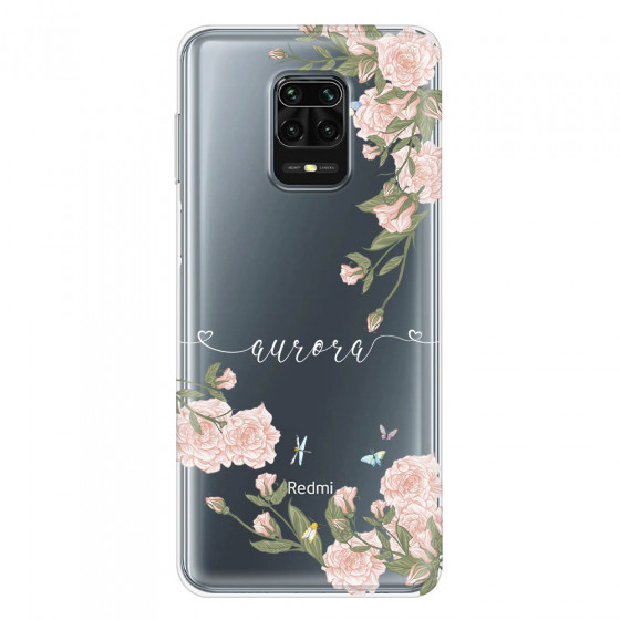 XIAOMI - Redmi Note 9 Pro / Note 9S - Soft Clear Case - Pink Rose Garden with Monogram White
