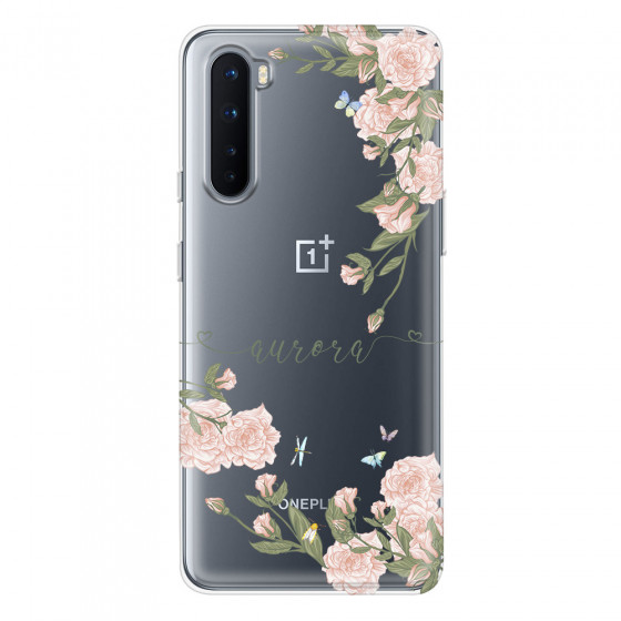 ONEPLUS - OnePlus Nord - Soft Clear Case - Pink Rose Garden with Monogram Green