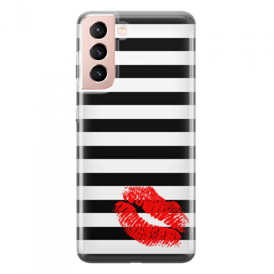 SAMSUNG - Galaxy S21 - Soft Clear Case - B&W Lipstick