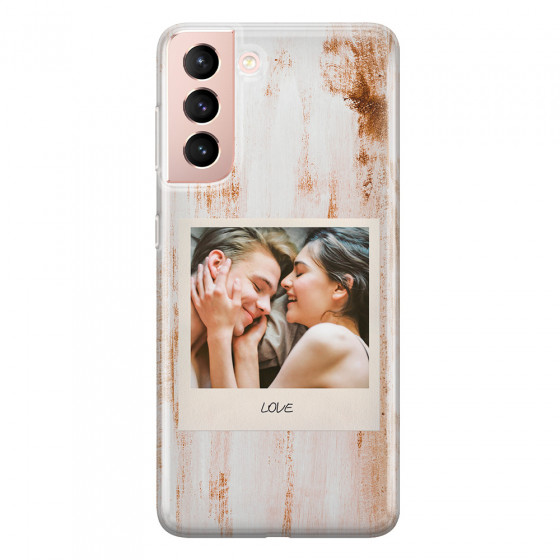 SAMSUNG - Galaxy S21 - Soft Clear Case - Wooden Polaroid