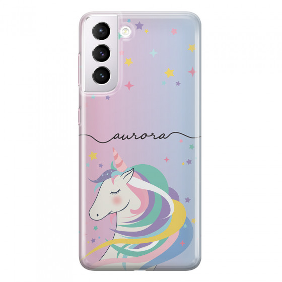 SAMSUNG - Galaxy S21 Plus - Soft Clear Case - Pink Unicorn Handwritten