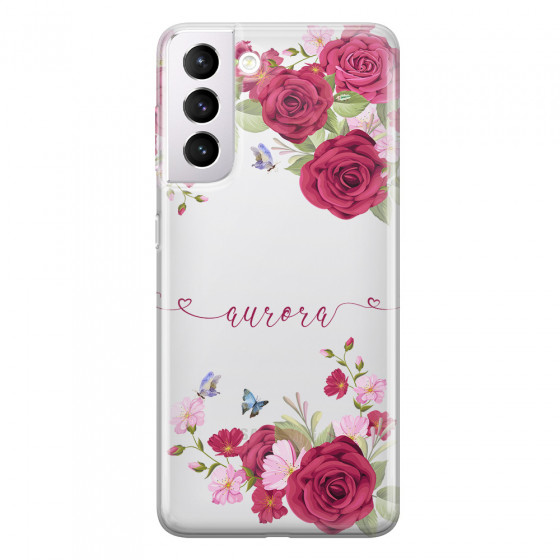 SAMSUNG - Galaxy S21 Plus - Soft Clear Case - Rose Garden with Monogram Red