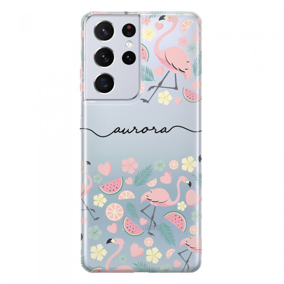 SAMSUNG - Galaxy S21 Ultra - Soft Clear Case - Clear Flamingo Handwritten Dark
