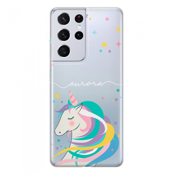 SAMSUNG - Galaxy S21 Ultra - Soft Clear Case - Clear Unicorn Handwritten White