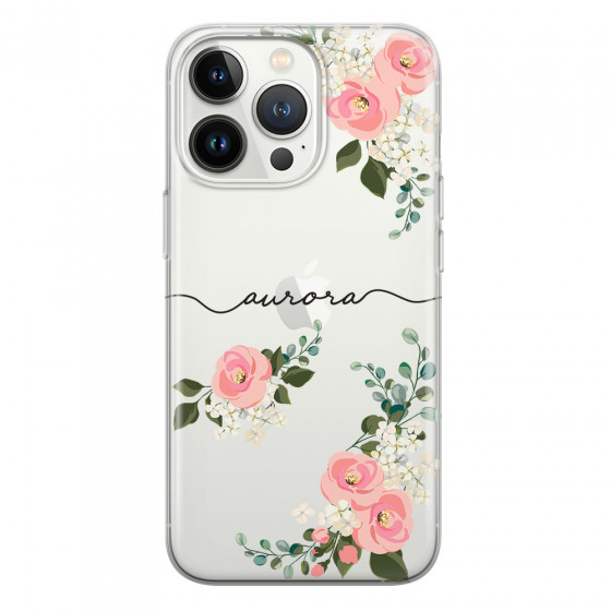 APPLE - iPhone 13 Pro Max - Soft Clear Case - Pink Floral Handwritten