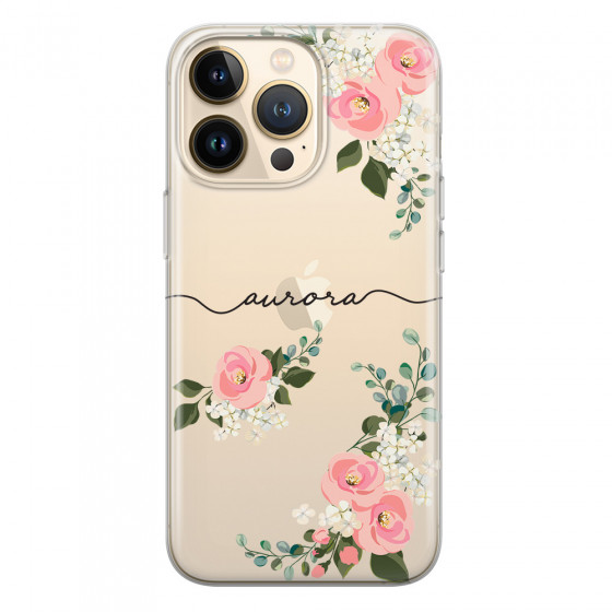 APPLE - iPhone 13 Pro - Soft Clear Case - Pink Floral Handwritten