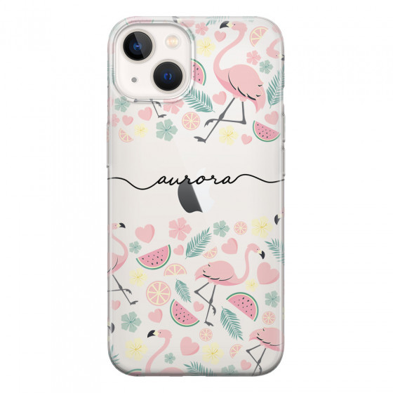 APPLE - iPhone 13 - Soft Clear Case - Clear Flamingo Handwritten Dark