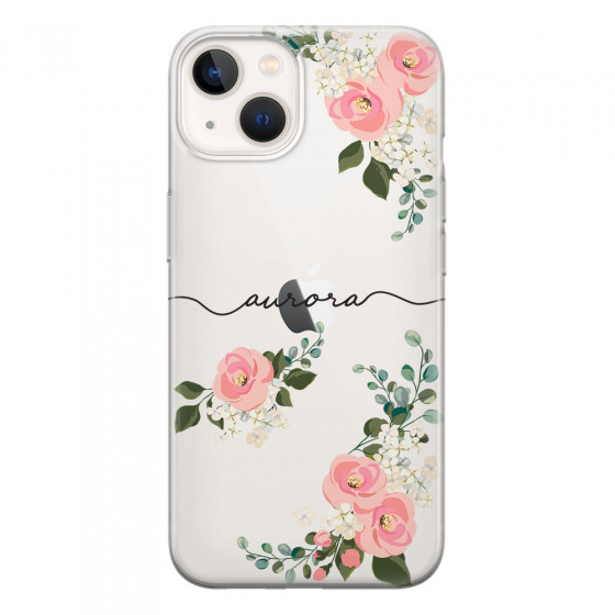 APPLE - iPhone 13 - Soft Clear Case - Pink Floral Handwritten