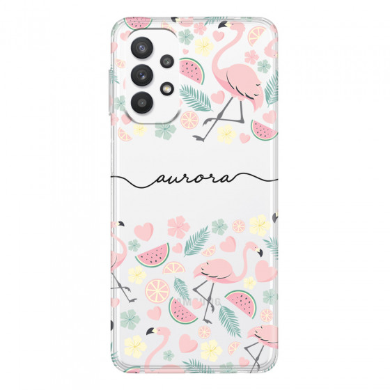 SAMSUNG - Galaxy A32 - Soft Clear Case - Clear Flamingo Handwritten Dark